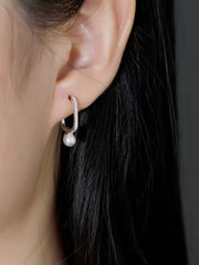 Elegant 925 Sterling U-Shaped Hoop Earrings with Zircon & Pearl