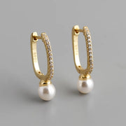 Elegant 925 Sterling U-Shaped Hoop Earrings with Zircon & Pearl