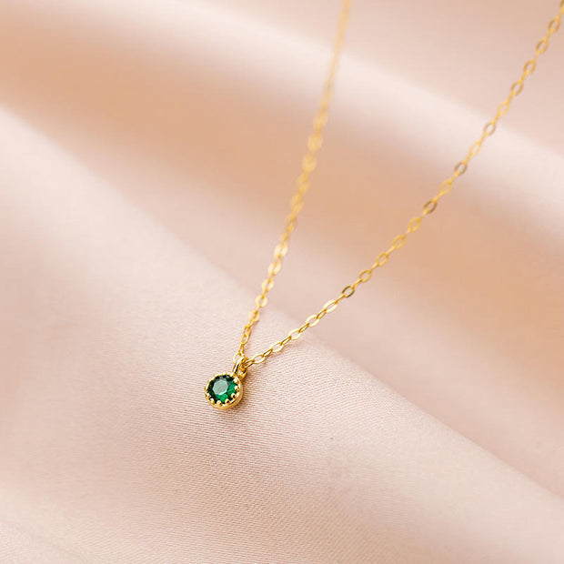 Emerald Elegance: 925 Silver Simple Round Green Zircon Pendant Necklace