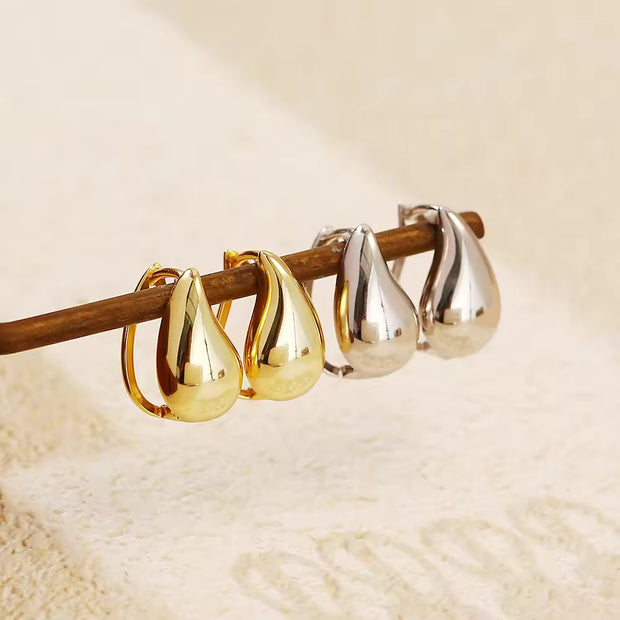 Elegant 925 Silver Water Drop Hoop Earrings - Gold Plated