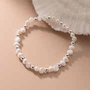 925 Sterling Silver Baroque Pearl Bracelet - Irregular Pearl Beads with Silver Accents