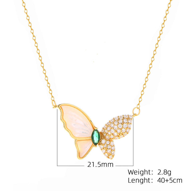 Sterling Silver Butterfly Emerald CZ Pendant Necklace