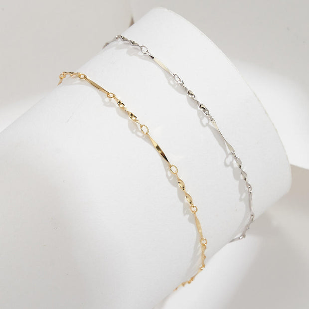 925 Sterling Silver Twist Wave Link Chain Anklet