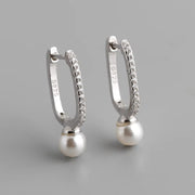 Elegant 925 Sterling U-Shaped Hoop Earrings with Zircon & Pearl