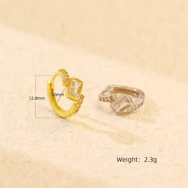 Sterling Silver Geometry Square CZ Zircon Gold Plated Hoop Earring