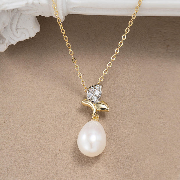 925 Silver Pearl Necklace for Women - Sterling Silver Gold Plated Pearl Pendant Gold Chain Necklace