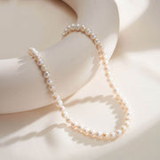 925 Sterling Silver 5-6MM Round Natural Freshwater Pearl Gold Plated Necklace