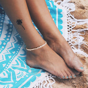 925 Sterling Silver Beach Anklet with White Freshwater Pearls