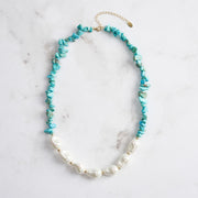 Irregular Natural Turquoise & Freshwater Pearl Beaded Necklace