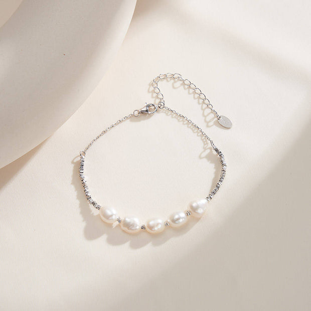 Sterling Silver Geometric Freshwater Pearl Bracelet