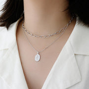 Elegant Rose: 925 Sterling Silver Geometric Rose Coin Necklace