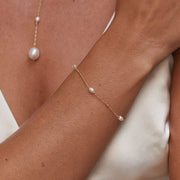 925 Sterling Silver Pearl Bracelet with Gold-Plated Chain for Women