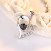 Timeless Love: 925 Sterling Silver '100 Languages I Love You' Projection Heart Necklace