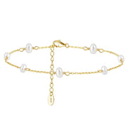 925 Sterling Silver Floating Pearl Station Anklet