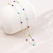 925 Sterling Silver Rainbow Color Chain Necklace with Oil Drop Enamel Bead Charms