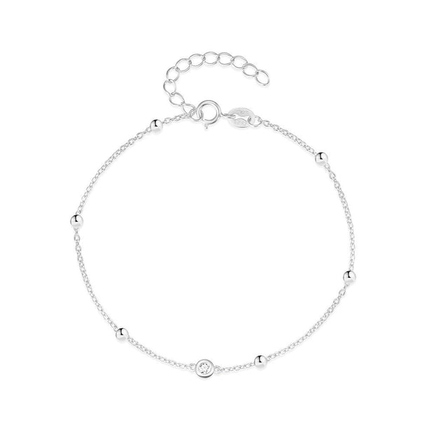 Fine Jewelry 925 Sterling Silver Friendship Bracelet with Small Round Bead Diamonds