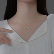 Geometric Glam: 925 Silver Rhombic Green and White Zircon Necklace