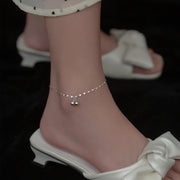 925 Sterling Silver Minimalist Double Round Bead Bells Anklet for Women