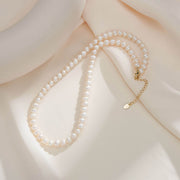 925 Sterling Silver 5-6MM Round Natural Freshwater Pearl Gold Plated Necklace