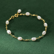 Sterling Silver Natural Pearl Station Gold Plated Bracelet