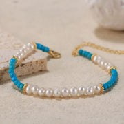 925 Sterling Silver Bracelet with Natural Freshwater Pearl and Turquoise Stone