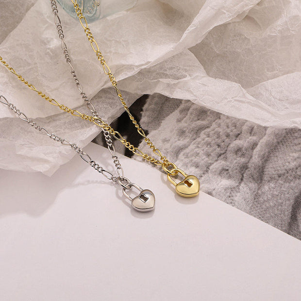 Chic Lock Pendant Necklace: 925 Sterling Silver with Gold Plated Chain