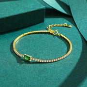 925 Sterling Silver Gold Plated Bracelet with Emerald Rectangle Pendant