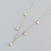 925 Sterling Silver 5 Stone White CZ Diamond Dangling Necklace