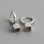 Sterling Silver Square Block Hoop Earrings – Minimalist Gold-Plated Dangles