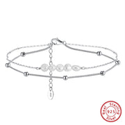 Sterling Silver Double-Layered Anklet with Gold Chain and Small Pearls