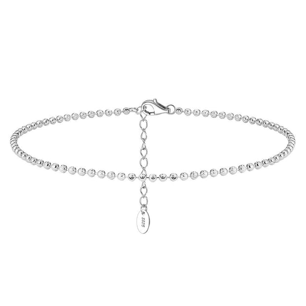 2mm Tiny Ball Decorative Chain Anklet in 925 Sterling Silver