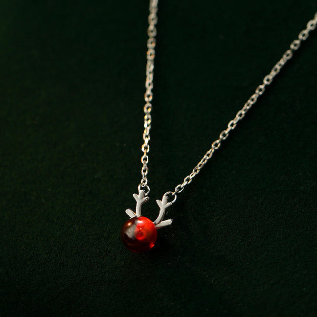 Christmas Fashion Deer Antlers Shape Jewelry, S925 Sterling Silver Pomegranate Red Gold Plated Necklace