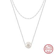 925 Sterling Silver Double Layer Natural Freshwater Pearl Gold Plated Chain Necklace