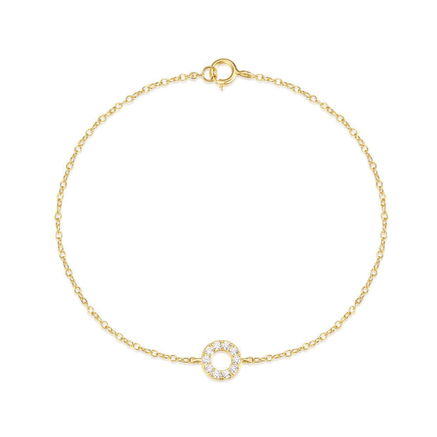 925 Sterling Silver Circle Bracelet – Round Diamond Zircon Gold-Plated Bracelet