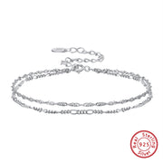 925 Sterling Silver Chain Bracelet with 18K Gold Plating, Double Layered Decorative Chain