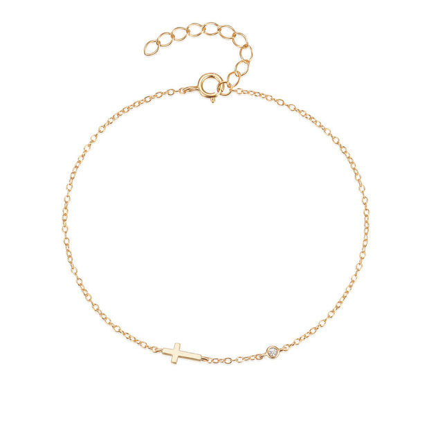 925 Sterling Silver Gold-Plated Cross Chain Bracelet