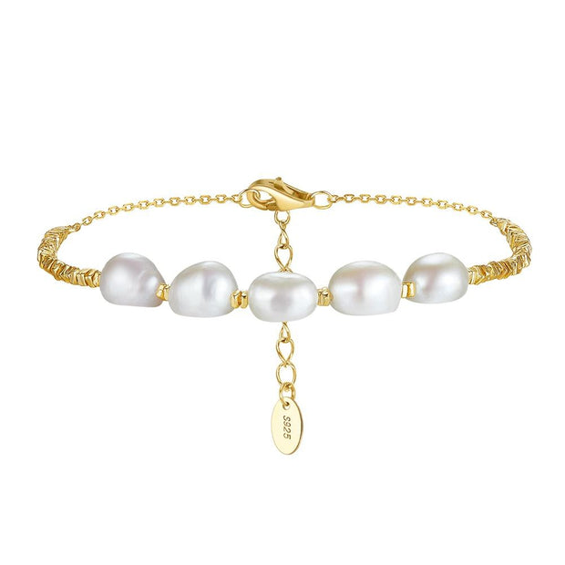 Sterling Silver Geometric Freshwater Pearl Bracelet