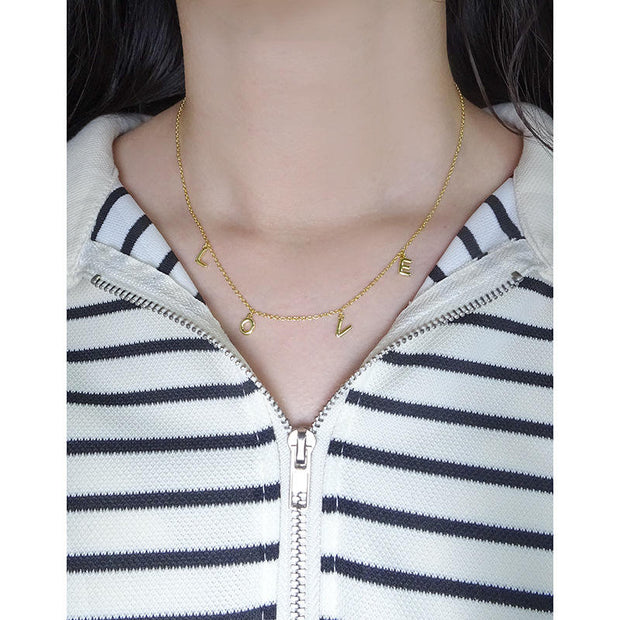 925 Sterling Silver 'Love' Letter Necklace with Gold Plated Chain