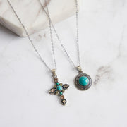 Sterling Silver Necklace with Natural Stone Turquoise Cross Pendant