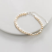 925 Sterling Silver Baroque Pearl Bracelet - Irregular Pearl Beads with Silver Accents