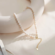 925 Sterling Silver 5-6MM Round Natural Freshwater Pearl Gold Plated Necklace