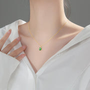 Emerald Square: 925 Silver Rectangular Green Cubic Zircon Necklace