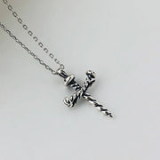 Screw Nail Cross: 925 Sterling Silver Gold-Plated Necklace