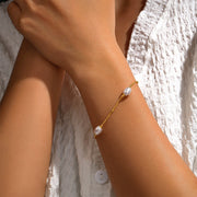 925 Sterling Silver Pearl Bracelet with Gold-Plated Chain for Women