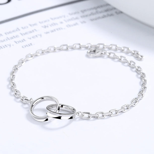 925 Sterling Silver Double Circle Bracelet, Geometric Circular Double Rings