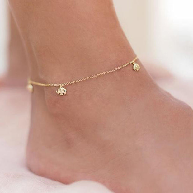 Sterling Silver 925 Animal Elephant Charm Diamond Zircon Gold Plated Anklets