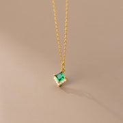 Geometric Glam: 925 Silver Rhombic Green and White Zircon Necklace