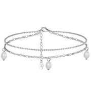 Delicate Sterling Silver Anklet with Three White Pearls