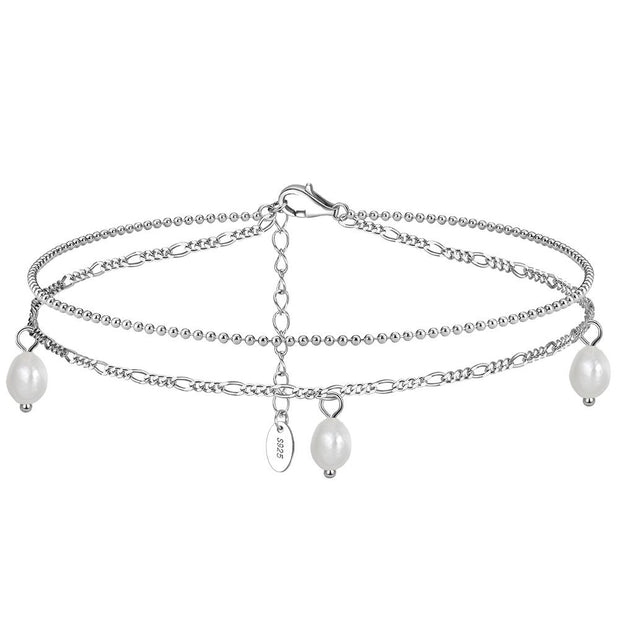 Delicate Sterling Silver Anklet with Three White Pearls