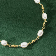 Sterling Silver Natural Pearl Station Gold Plated Bracelet